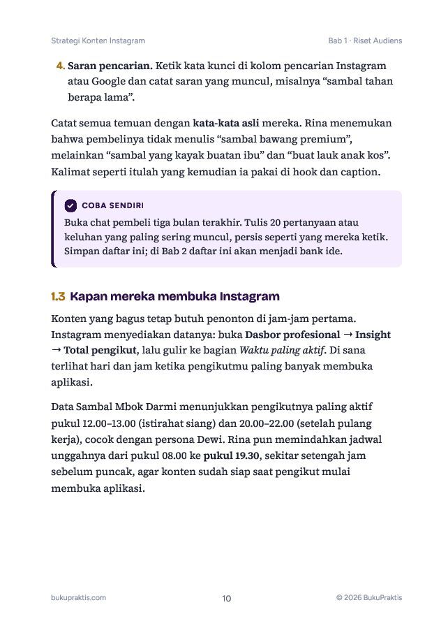 Contoh halaman Strategi Konten Instagram